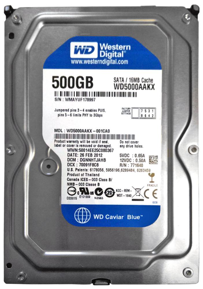 WD5000AAKX-001CA0 Western Digital Caviar Blue 500GB 7200RPM SATA 6Gbps 16MB Cache 3.5-inch Internal Hard Drive