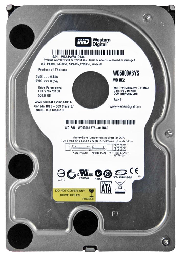 WD5000ABYS Western Digital Caviar RE 500GB 7200RPM SATA 3Gbps 16MB Cache 3.5-inch Internal Hard Drive