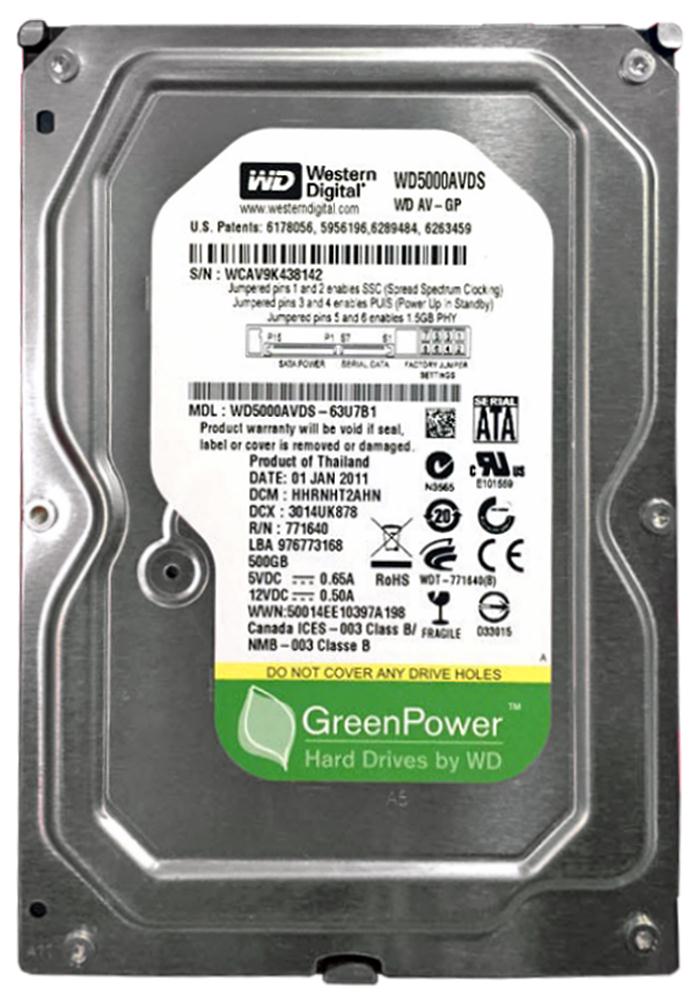 WD5000AVDS Western Digital AV-GP 500GB 5400RPM SATA 3Gbps 32MB Cache 3.5-inch Internal Hard Drive