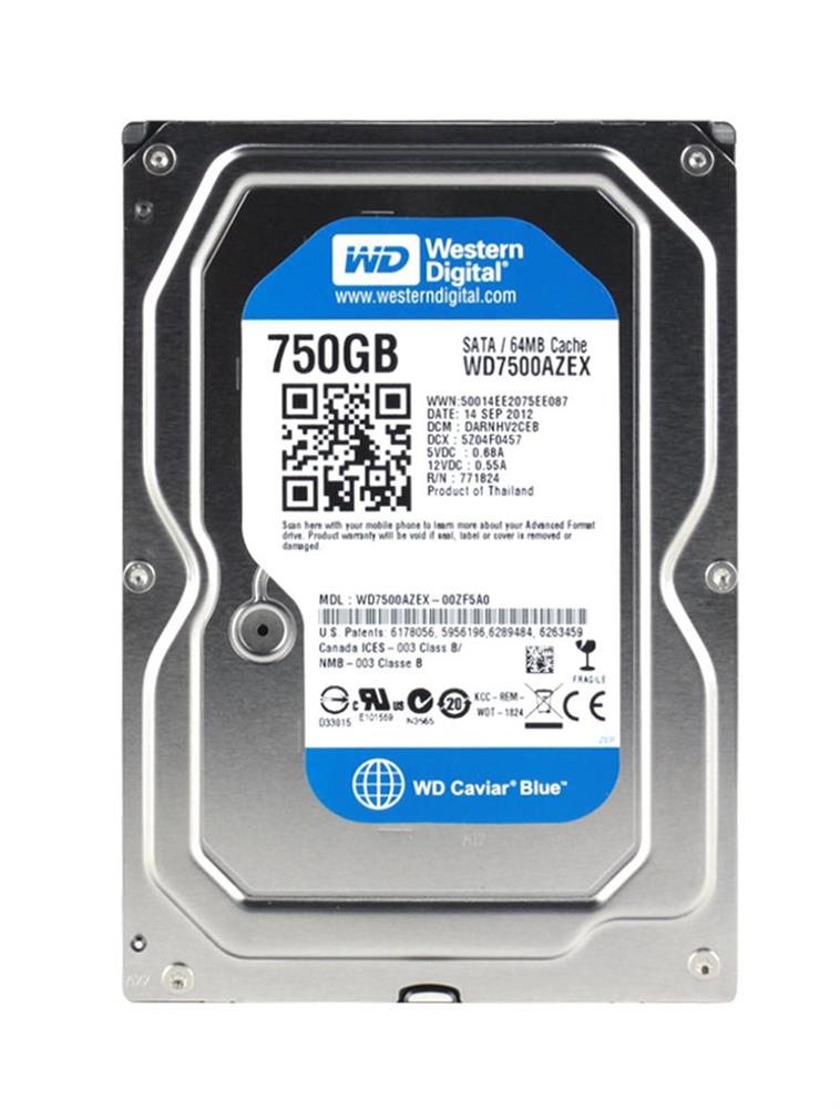 WD7500AZEX-20PK Western Digital Caviar Blue 750GB 7200RPM SATA 6Gbps 64MB Cache 3.5-inch Internal Hard Drive (20-Pack)