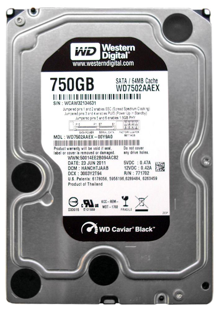 WD7502AAEX-00Y9A0 Western Digital Caviar Black 750GB 7200RPM SATA 6Gbps 64MB Cache 3.5-inch Internal Hard Drive
