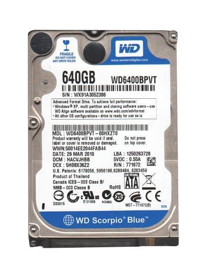 Western Digital WD7500BPVT-00HXZTO