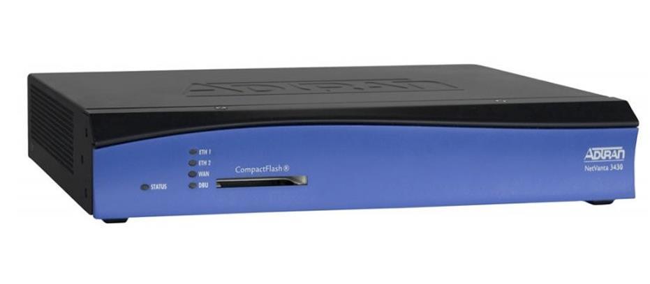 4200820E2# IN Adtran NetVanta 3430 Modular Access Router - 1 x CompactFlash (CF) Card - 2 x 10/100Base-TX (Refurbished)